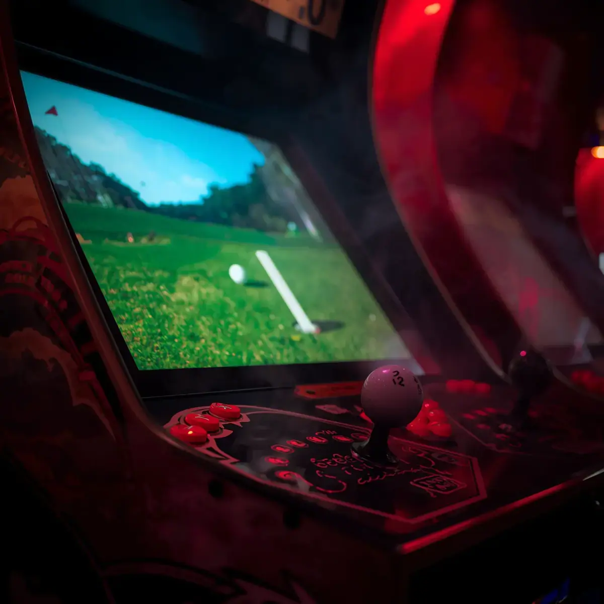 Bar games arcade machine with trackball controller and screen