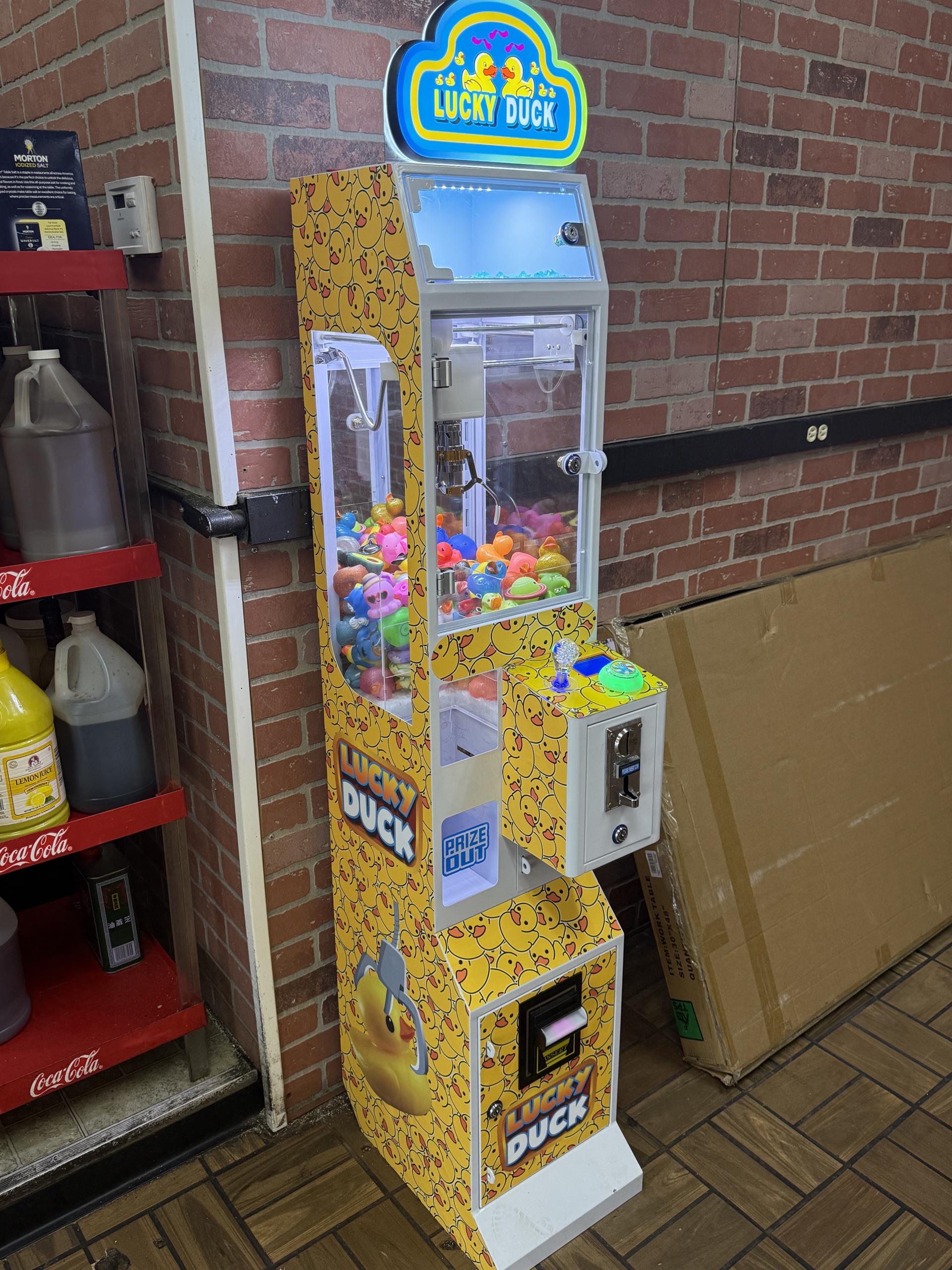Candy machine angle from a second position inside a deli