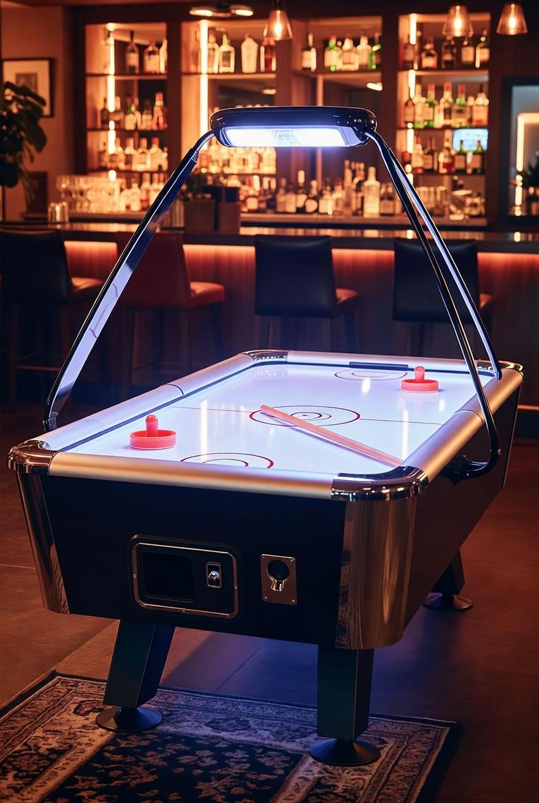 Air hockey table in a bar setting