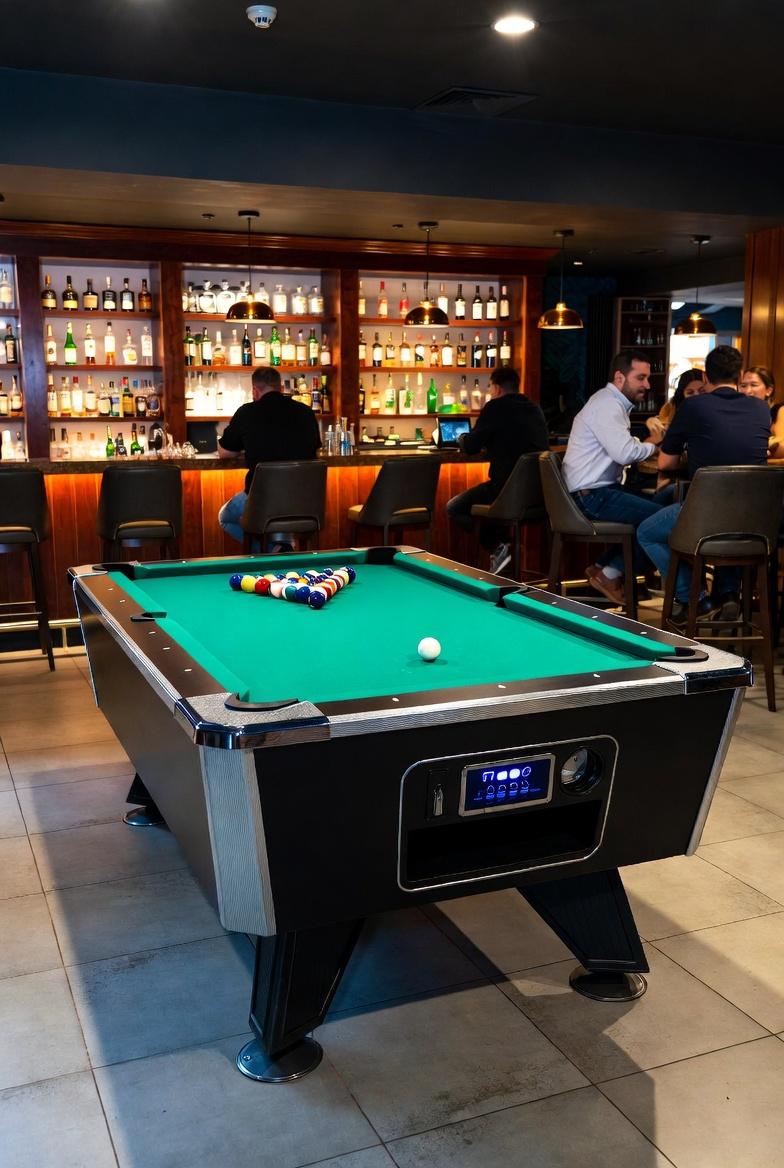 Pool table in a recreation room layout